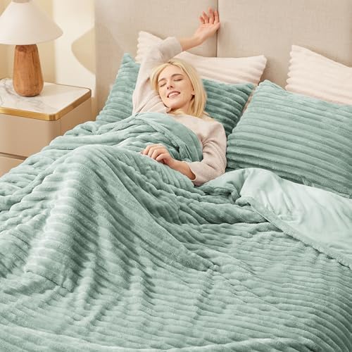 EXQ Home Fluffy Comforter Set Queen Size,3 Pieces Bed Set,Sage Green