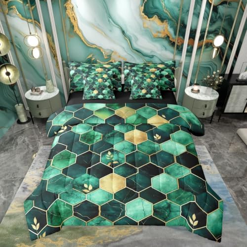 Erosebridal Honeycomb Bedding Set for Kids Teens,Gradient Mable Texture Comforter Set King Size,Geometric Hexagon (Comforter+Fitted+Flat Sheet+2 Pillowcases+2 Throw Pillow Covers) 7 Pieces Bed Set