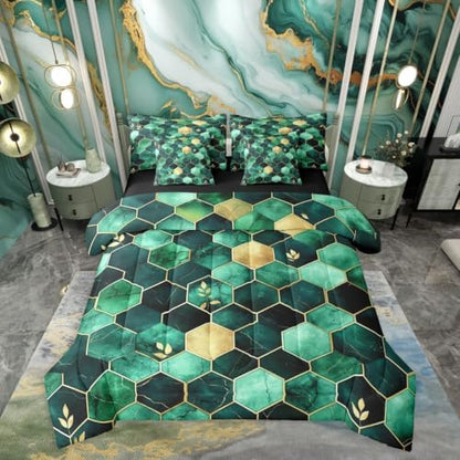 Erosebridal Honeycomb Bedding Set for Kids Teens,Gradient Mable Texture Comforter Set King Size,Geometric Hexagon (Comforter+Fitted+Flat Sheet+2 Pillowcases+2 Throw Pillow Covers) 7 Pieces Bed Set