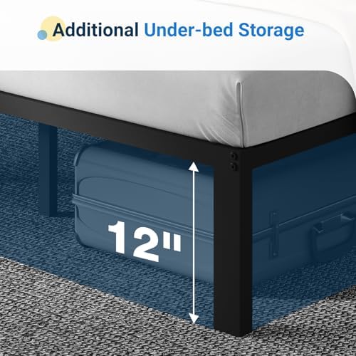 Avenco 14 Inch Twin Bed Frame with Headboard, Metal Platform Bed Frame, Twin Size Bed Frame No Box Spring Needed, Easy Assembly, Heavy Duty Slats Support, Black