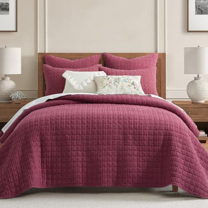 Levtex Home Mills Waffle King/Cal King Quilt Set (106x92in) with 2 Pillow Shams (36x20in) - Cabernet - 100% Cotton King Size Quilt Bedding Set - Lightweight, Soft, Pre-Washed