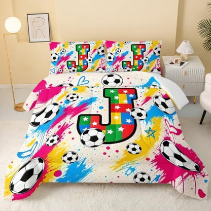 BSNTHO Soccer King Size, Comforter Set Colorful Kids Comforter 3Pcs