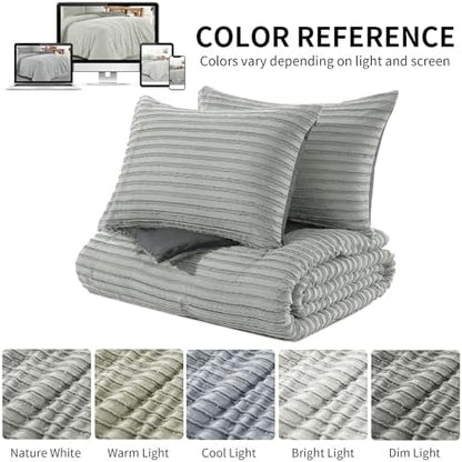 HOMBYS Oversized King Boho Comforter Set 120x120, Grey Black Tufted Jacquard Geometry Bedding Comforter for King Bed, Shabby Chic Bed Sets with 2 Matching Pillow Cases