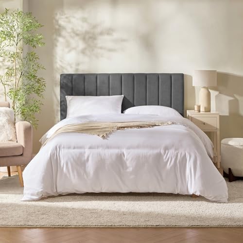 Nestl Upholstered Full Headboard - Easy Assemble Channel Stitched Headboard Full Size - Wall Mounted Headboards with 3D Soundproof Wall Panels Peel & Stick Floating Headboards, Grey