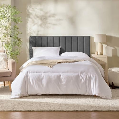 Nestl Upholstered Full Headboard - Easy Assemble Channel Stitched Headboard Full Size - Wall Mounted Headboards with 3D Soundproof Wall Panels Peel & Stick Floating Headboards, Grey