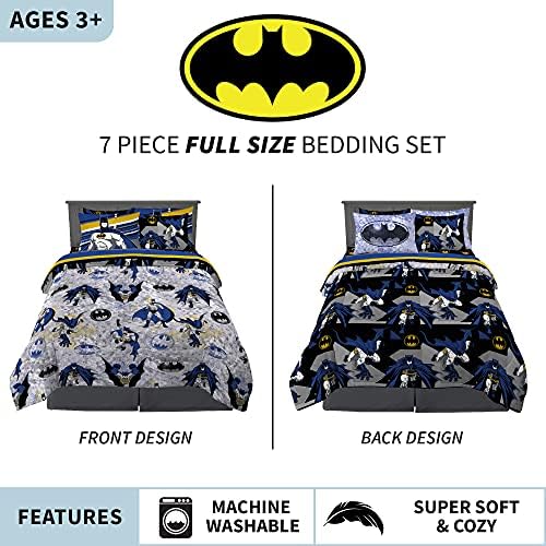 Franco Kids Bedding Super Soft Comforter and Sheet Set with Sham, 7 Piece Full Size, Batman