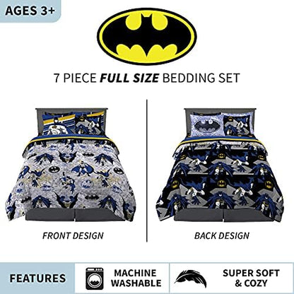 Franco Kids Bedding Super Soft Comforter and Sheet Set with Sham, 7 Piece Full Size, Batman