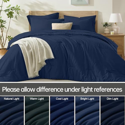Homelike Moment King Size Comforter Set - 7 Piece Navy Bed in a Bag