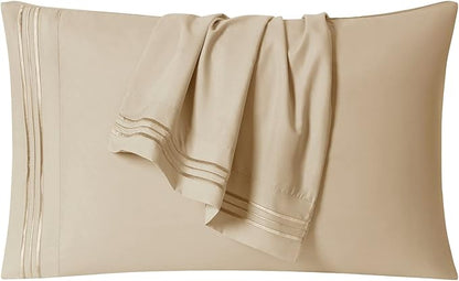 Clara Clark Premier 1800 Collection Full 4PC Bed Linen Set, Beige Cream, Microfiber, Deep Pocket, Breathable