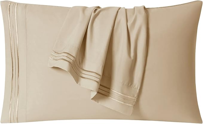 Clara Clark Bed Sheets, Premier 1800 Series 4 Piece Bed Sheet Set, Deep Pocket, Wrinkle, Fade, Stain Resistant, Luxury Soft Bedding Sheets & Pillowcases, King, Beige Cream