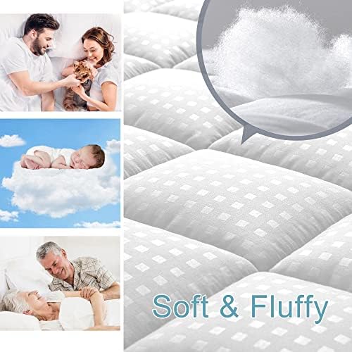 HYLEORY California King Mattress Pad Quilted Fitted Mattress Protector Cooling Pillow Top Mattress Cover Breathable Fluffy Soft Mattress Topper with 8-21" Deep Pocket