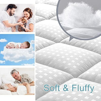 HYLEORY California King Mattress Pad Quilted Fitted Mattress Protector Cooling Pillow Top Mattress Cover Breathable Fluffy Soft Mattress Topper with 8-21" Deep Pocket