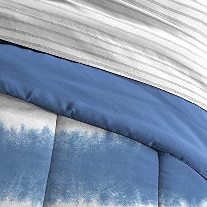 Dream Factory Tie Dye Stripe Kids Bed in a Bag Microfiber Blue Full 7-Piece