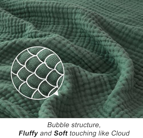 EMME Muslin Blankets for Adults Throw Blanket for Couch Breathable Gauze Soft Lightweight Airy Forest Green Twin 60" x 80"