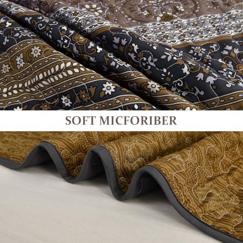 WONGS BEDDING Boho Quilt Queen Size,3 Pcs Bedspread Set, Brown