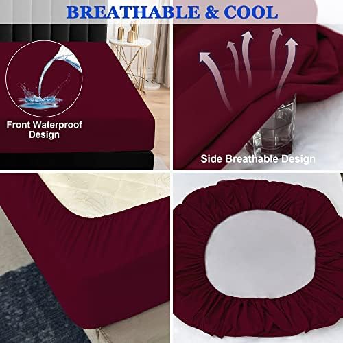 Sufdari Mattress Protector,Waterproof Mattress Cover Queen,18" Deep Pocket Mattress Protector,Fitted Sheet Style with Elastic Rubber Band,Washable and Easy Care-Dark red,Queen