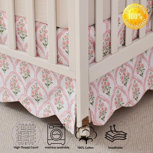 Brandream Scallop Edge Organic Cotton Crib Skirt Girls Toddler Bedskirt