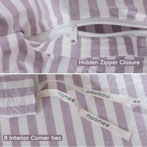 MooMee Striped Duvet Cover Set 100% Washed Cotton Linen Like King