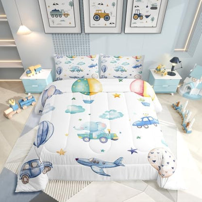 Erosebridal Colorful Hot Air Balloon Toddler Comforter Set, Cute Airplane Aircraft Bedding Set for Boys Kids Teens Adults Girls Bedroom, Cartoon Car Lovely Heart Comforter, Star Print Quilt