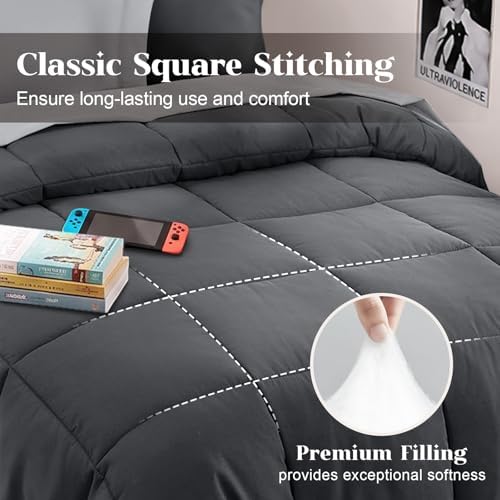 JOLLYVOGUE Twin XL Comforter Set, Ultra-Soft Bed in a Bag Twin XL Size 5 Pieces, Oeko-TEX Certified Bedding Set with Down Alternative Comforter, Sheets, Pillowcases & Shams, Dark & Light Grey