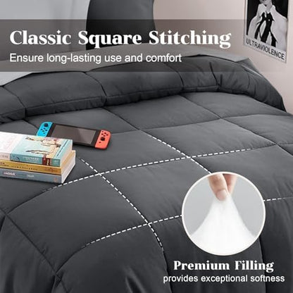 JOLLYVOGUE Twin XL Comforter Set, Ultra-Soft Bed in a Bag Twin XL Size 5 Pieces, Oeko-TEX Certified Bedding Set with Down Alternative Comforter, Sheets, Pillowcases & Shams, Dark & Light Grey