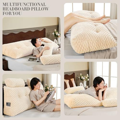EUHAMS Headboard Pillow Queen with Neck Roll, Triangular Backrest Pillow