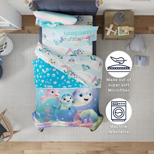 DreamWorks Not Quite Narwhal Kids Bedding Super Soft Comforter and Sheet Set, 4 Piece Twin Size, (Official Licensed Product) by Franco
