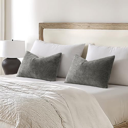 MIULEE Decorative Lumbar Throw Pillow Covers 12x20 Inch Dark Gray 2 Pack