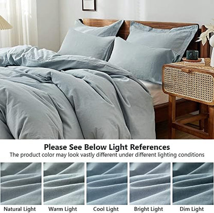 Simple&Opulence 100% Washed Linen Duvet Cover Set 5pcs(1 Duvet Cover& 2 Shams& 2 Pillowcases) Basic Style Natural French Flax Soft Breathable Farmhouse Bedding (King, Dusty Blue)