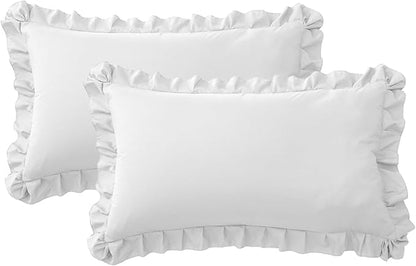 Ruffle Pillow Cases King Size Set of 2 – Soft Wrinkle Resistant Brushed Microfiber Ruffled Pillowcases –Envelope Pillow Shams Cover Festive Gift for Hotels, Guest Rooms 20x36 Inch (White)