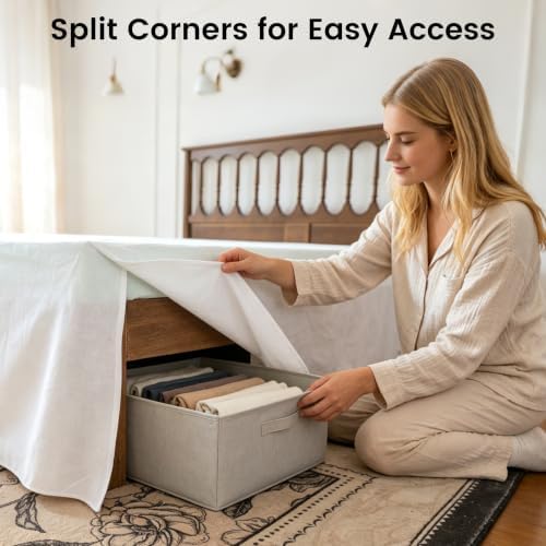 FALUCA Corner Split 14" Bed Skirt - Drop Linen Blend & Platform Pure Cotton, Wrap Around Tailored Drop Dust Ruffle for Farmhouse & Bedrooms, Breathable Cozy, Easy-Fit Bedding (King White 14")