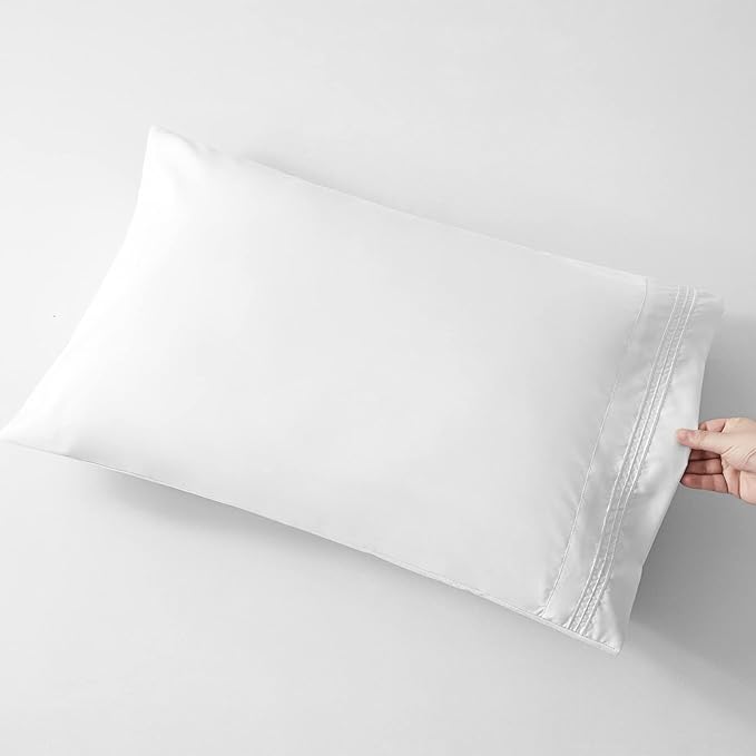 YIYEA Pillow Cases Queen Size Set of 4, Ultra Soft 1800TC Hotel Quality Double Brushed Microfiber Embroidered Pillowcases and Floral Pillow Covers, Envelope Closure, Fade Resistant (20"x30")