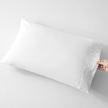 YIYEA Pillow Cases Queen Size Set of 4, Ultra Soft 1800TC Hotel Quality Double Brushed Microfiber Embroidered Pillowcases and Floral Pillow Covers, Envelope Closure, Fade Resistant (20"x30")