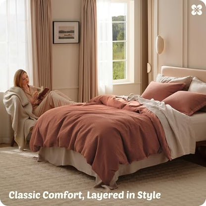 Bedsure PureWoven 3 Pieces 100% Cotton Waffle Weave Duvet Cover Set, King