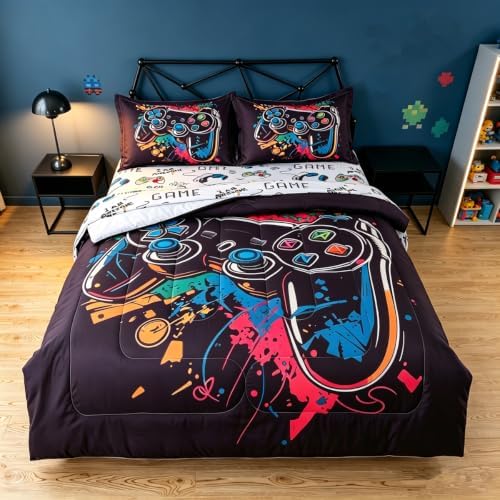 6 Pieces Game Comforter Sets for Boys Gaming Bedding Twin Size