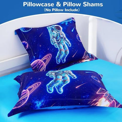 Viviland Kids Bedding Set Twin Size Comforter Sets, Bed in Astronaut Cover Set for Children