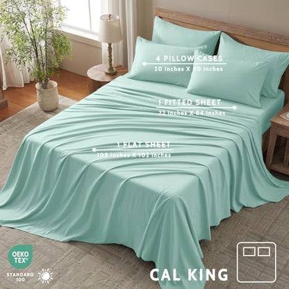 Cal King Size Sheets Set - 6 Piece Luxuriously Soft & Cooling Sheets Cal King Size - Ultra Soft 16" Deep Pocket Cal King Sheet Set - Fitted Sheet & Pillowcase Sets (Cal King Spa Blue)