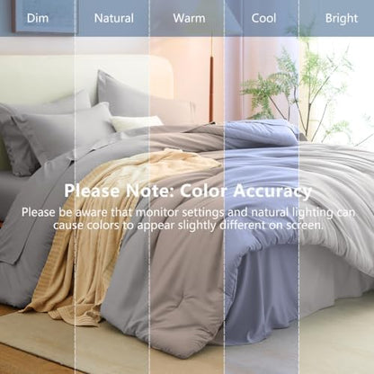CozyLux Queen Comforter Set French Grey, 7 Pieces Bed in a Bag