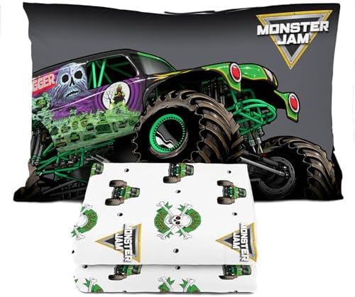 Sunny Side Up Monster Jam Grave Digger Toddler Sheet Set - 3 Piece Toddler Bedding Set Includes Pillow Cover - Super Soft Microfiber Sheets