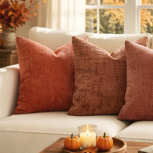 MIULEE Fall Decorative Couch Throw Pillow Covers 16x16 Burnt Orange 2 Pack