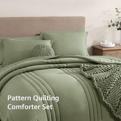 Queen Comforter Set-7 Pieces Sage Soft Bed in a Bag Queen Bedding Sets