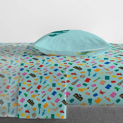 Jay Franco Kids Sheet Set with Fitted, Flat Sheets & Pillow Cover - Ultra-Soft Bedding with Pillowcase for Room Decor, Teal - LEGO®, 3 Piece Twin