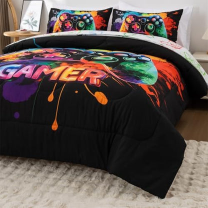 NTBED Game Console Comforter Set for Boys Girls Kids Tie Dye Gaming Lightweight Microfiber Gamer Bedding Sets (Multi, Queen)