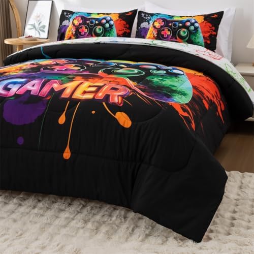 NTBED Game Console Comforter Set for Boys Girls Kids Tie Dye Gaming Lightweight Microfiber Gamer Bedding Sets (Multi, Full)