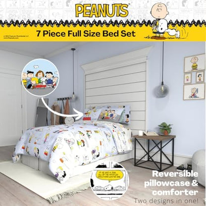 Franco Collectibles Peanuts Multi Character Bedding 7 Piece Super Soft Comforter and Sheet Set with Sham, Full, (100% Official Licensed Product)