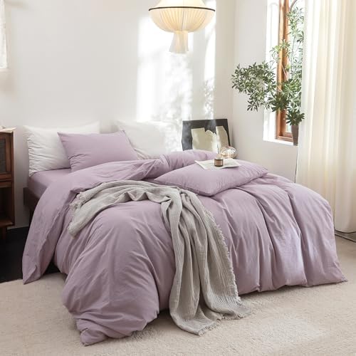 FOSSA Duvet Cover Set 100% Washed Cotton Linen Feel Queen