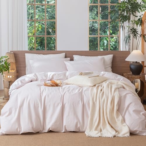MooMee Striped Duvet Cover Set 100% Washed Cotton Linen Like Twin