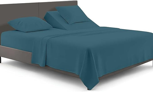 SGI bedding Adjustable Split Head Flex Top Cal King 34" Microfiber Sheet Set – Ultra Soft, Cooling & Deep Pocket 15” Fitted, 4-Piece Breathable & Durable Bedding Set for Split Cal King Beds -Teal