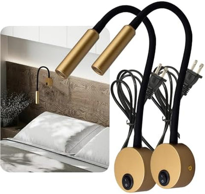 2-Pack Modern Gold Bed Reading Light Wall Mount Lamp, 25° Focused Beam 3000K Warm White for Bedroom Decor, Luxury Reading Lamps for Bed Headboard, 4.92ft Plug-in, AC 85-265V