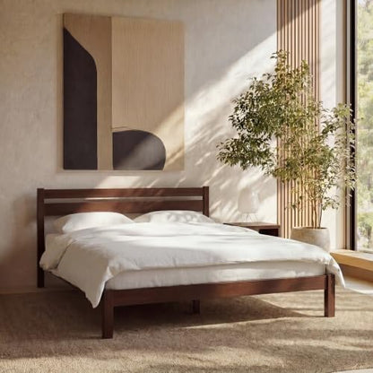 LIFEMENT Classic Wood Platform Bed Frame with Headboard, Essential, Noise Free, Under Bed Storage, No Box Spring Needed, Easy Assembly (Walnut, Full)